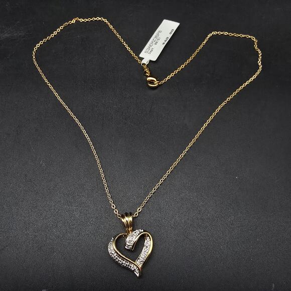 Diamond Chip Heart Pendant Necklace Gold Plated Chain In Box - Picture 8 of 12